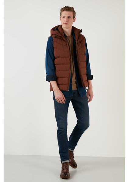 Fermuarlı Slim Fit Kapüşonlu Şişme Yelek Erkek Yelek 5711451