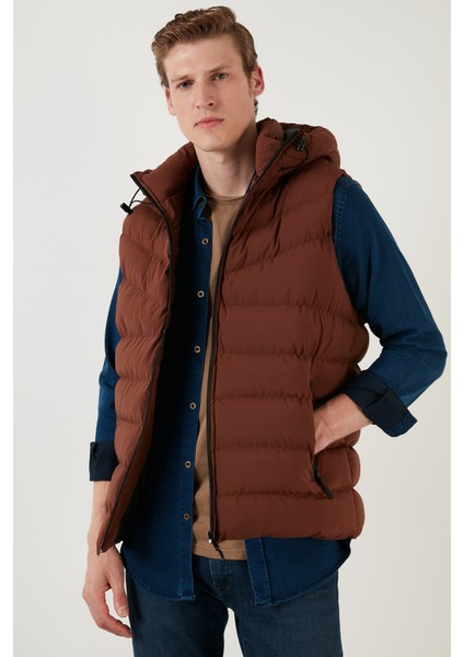 Fermuarlı Slim Fit Kapüşonlu Şişme Yelek Erkek Yelek 5711451