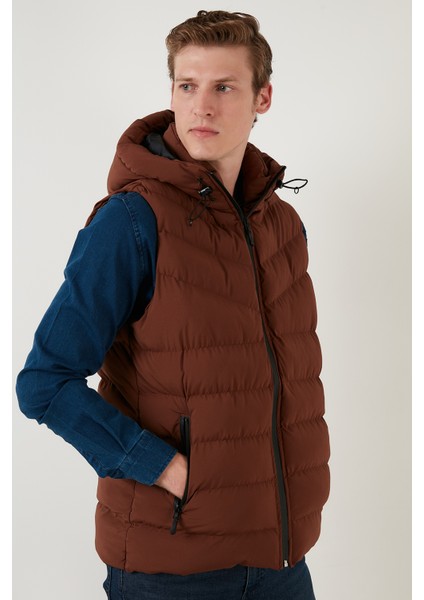 Fermuarlı Slim Fit Kapüşonlu Şişme Yelek Erkek Yelek 5711451