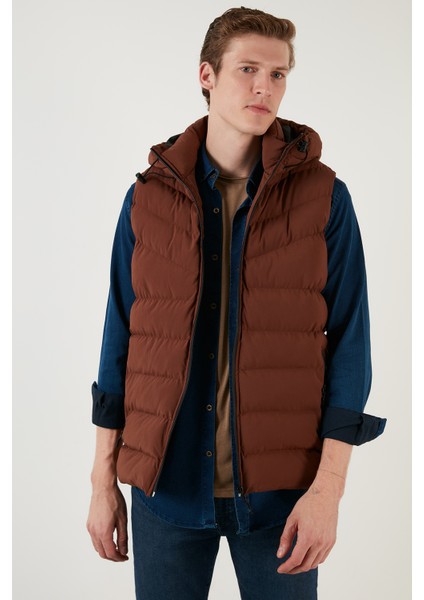 Fermuarlı Slim Fit Kapüşonlu Şişme Yelek Erkek Yelek 5711451