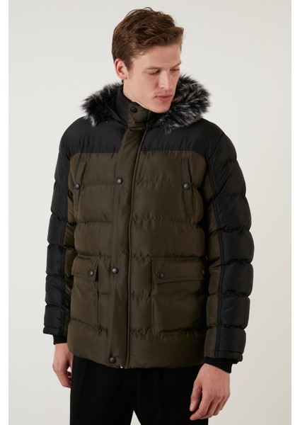 Slim Fit Çıkarılabilir Suni Tüylü Kapüşonlu Şişme Mont Erkek Mont 5760076 modelleri
