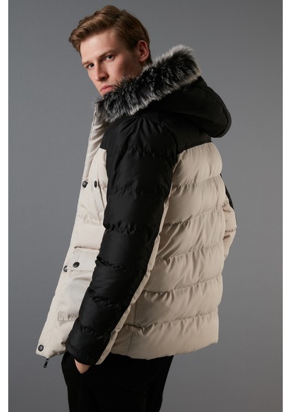Slim Fit Çıkarılabilir Suni Tüylü Kapüşonlu Şişme Mont Erkek Mont 5760076 fiyatları