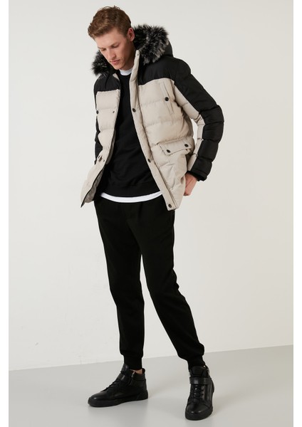 Slim Fit Çıkarılabilir Suni Tüylü Kapüşonlu Şişme Mont Erkek Mont 5760076 fırsatları