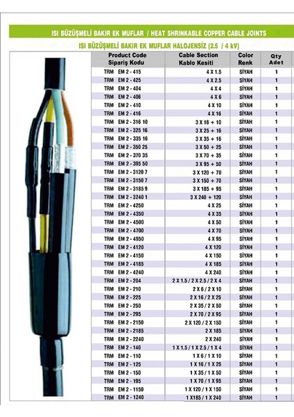 Isı Büzüşmeli Bakır Ek Muf Konektör Kablo Kesit 4x6