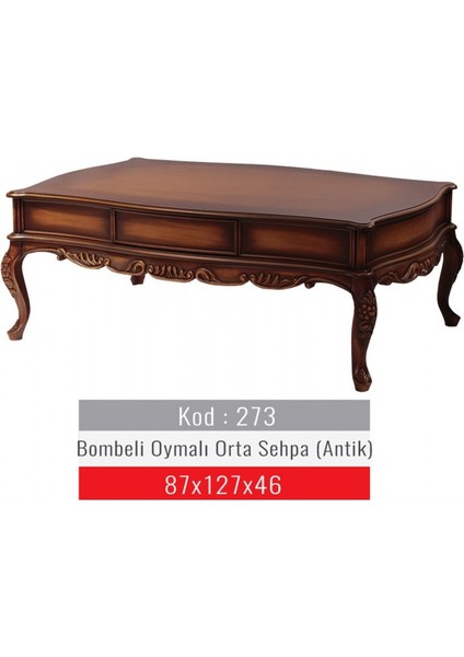 Oymalı Bombe Orta Sehpa Ceviz Silme