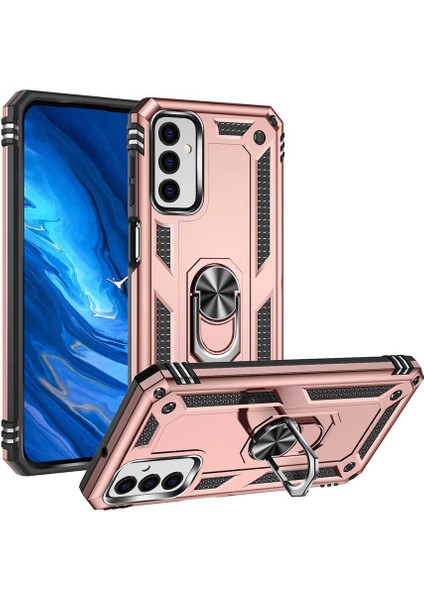 Samsung Galaxy M23 Kapak Military Yüzüklü Stantlı Panzer Tank Kılıf - Rose Gold