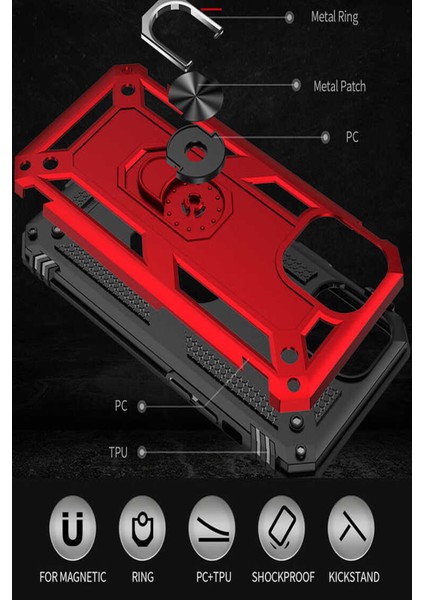 Caseworld Samsung Galaxy M23 Kapak Military Yüzüklü Stantlı Panzer Tank Kılıf - Siyah