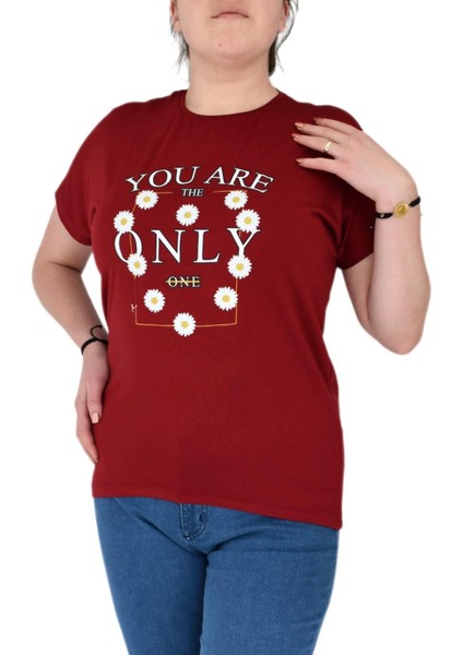 Kadın Yuvarlak Yaka Baskılı Tişört BGL-ST01975