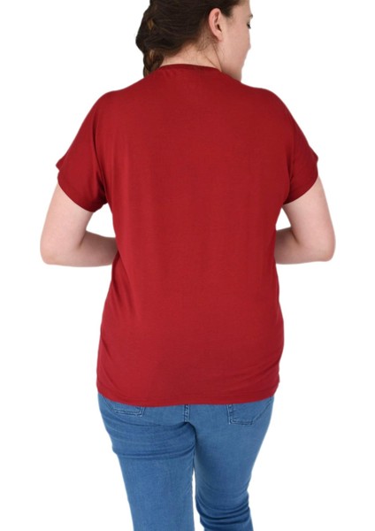 Kadın Yuvarlak Yaka Baskılı Tişört BGL-ST01975 modelleri