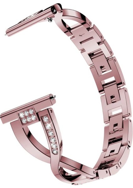 Samsung Galaxy Watch 3 41 mm Için Pırlanta Görünümlü Taşlı Metal Fantezi Bileklik Rose