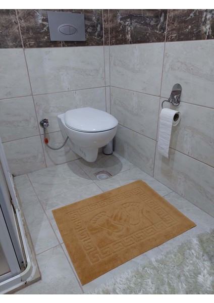 Banyo Paspası Kaymaz Taban Welsoft Ayak İzli Sütlü Kahve 50x70 cm 3'lü