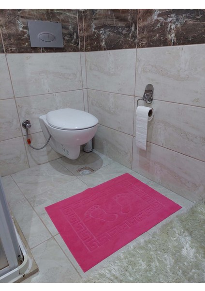 Banyo Paspası Kaymaz Taban Welsoft Ayak İzli Fuşya 50x70 cm 3'lü