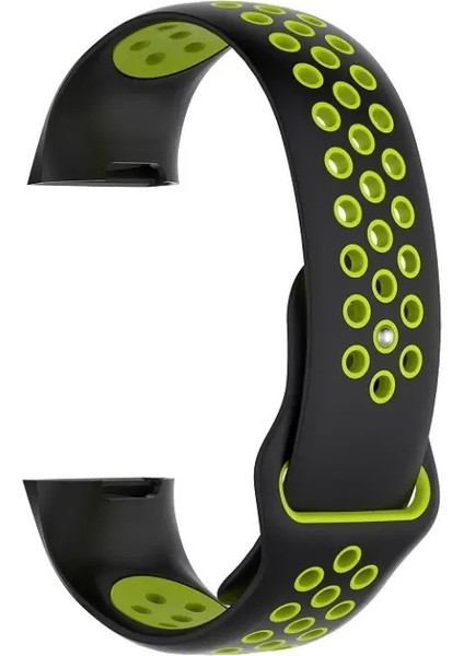 Fitbit Charge 4 Için Large Beden(L Sıze) Delikli Kordon Siyah Yeşil