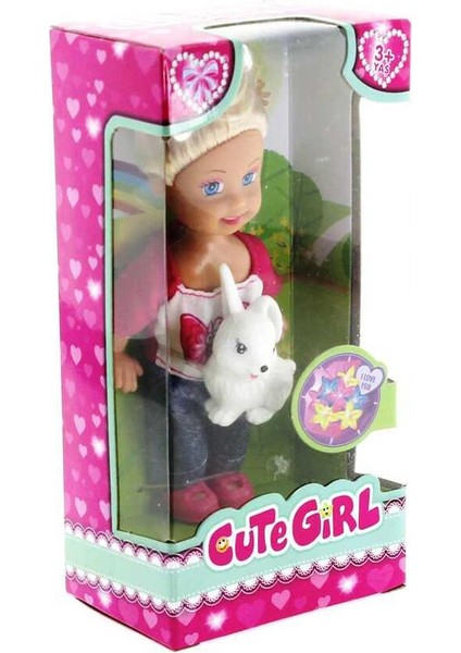 Cute Girl Tavşan Figürlü Sarışın Mini Bebek