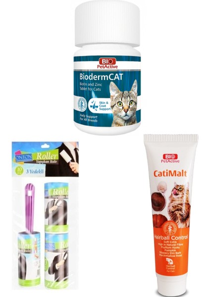 Bio Pet Active Biopetactive Kedi Bakım Seti(Cati Malt Paste+Biodermcat+Onton Tüy Rulosu)