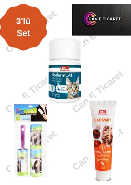 Bio Pet Active Biopetactive Kedi Bakım Seti(Cati Malt Paste+Biodermcat+Onton Tüy Rulosu)