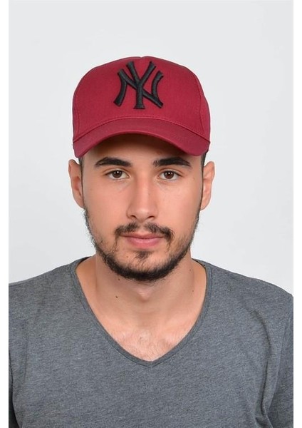 Takı Dükkanı Siyah Nakışlı Bordo NY Cap Unisex Şapka cp220