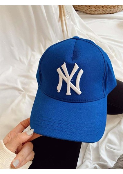 Takı Dükkanı Beyaz Nakışlı Mavi NY Cap Unisex Şapka cp220