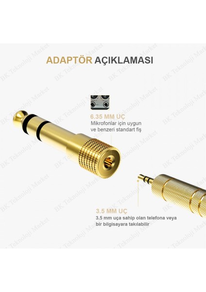 Yüksek Kalite 6.35 Erkek To 3.5 Dişi Stereo Ses Adaptörü Çevirici