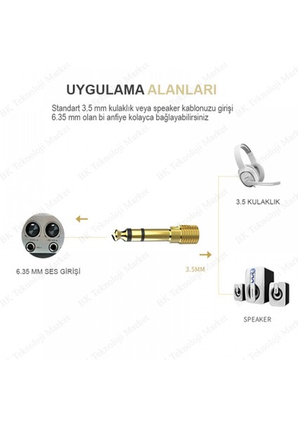 Yüksek Kalite 6.35 Erkek To 3.5 Dişi Stereo Ses Adaptörü Çevirici