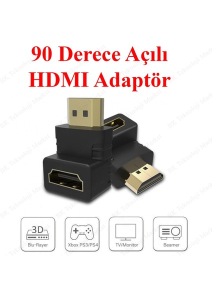 90 Derece HDMI Dirsek Adaptör HDMI Erkek /Dişi L Çevirici