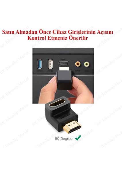 90 Derece HDMI Dirsek Adaptör HDMI Erkek /Dişi L Çevirici