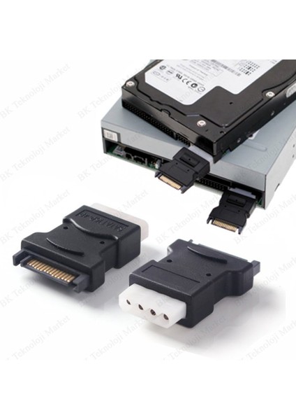 4 Pin Molex Pc Ide Dişi To 15 Pin Sata Erkek Güç Adaptörü