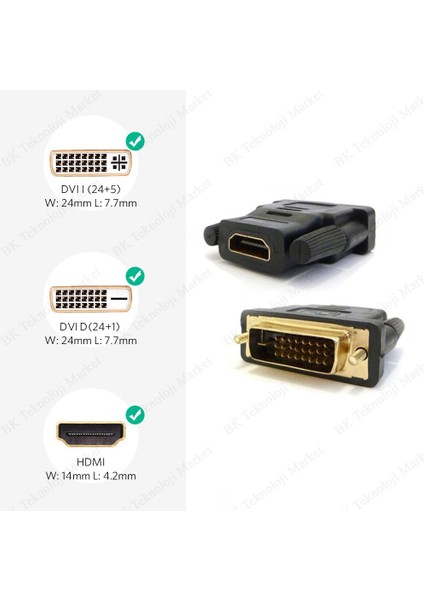 DVI 24 + 1 Erkek To HDMI Dişi Dönüştürücü