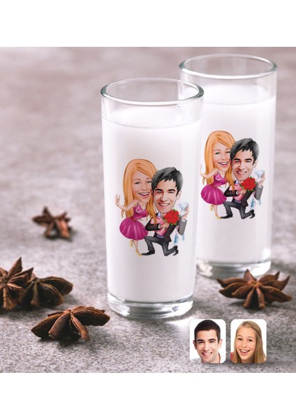 Kişiye Özel Sevgililer Karikatürlü Ikili Rakı Bardağı Seti-9