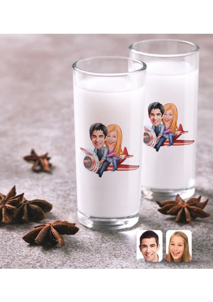 Kişiye Özel Sevgililer Karikatürlü Ikili Rakı Bardağı Seti-11
