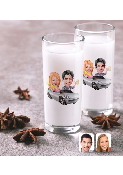 Kişiye Özel Sevgililer Karikatürlü Ikili Rakı Bardağı Seti-53
