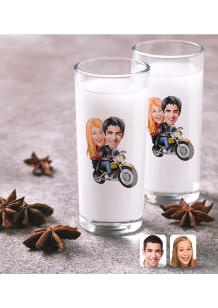 Kişiye Özel Sevgililer Karikatürlü Ikili Rakı Bardağı Seti-17