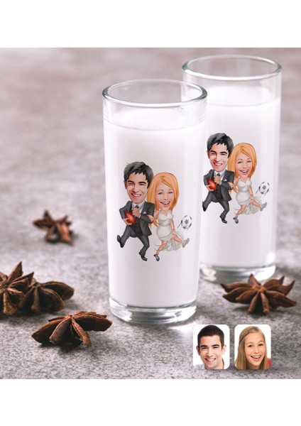 Kişiye Özel Sevgililer Karikatürlü Ikili Rakı Bardağı Seti-15