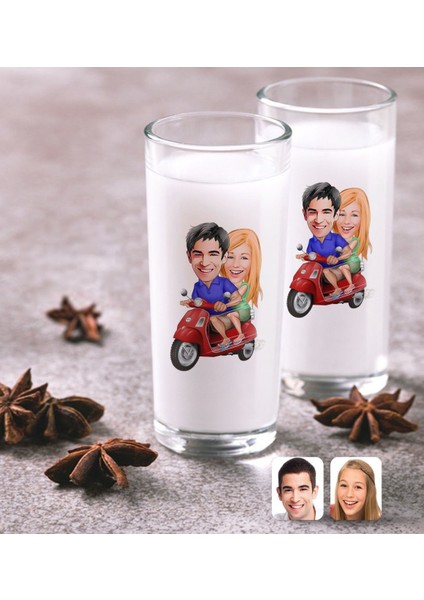 Kişiye Özel Sevgililer Karikatürlü Ikili Rakı Bardağı Seti-10