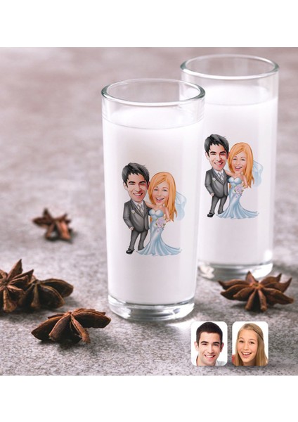 Kişiye Özel Evleniyoruz Karikatürlü Ikili Rakı Bardağı Seti-5