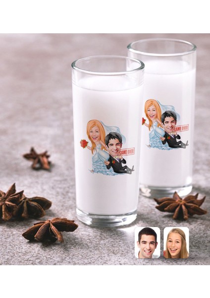 Kişiye Özel Evleniyoruz Karikatürlü Ikili Rakı Bardağı Seti-2