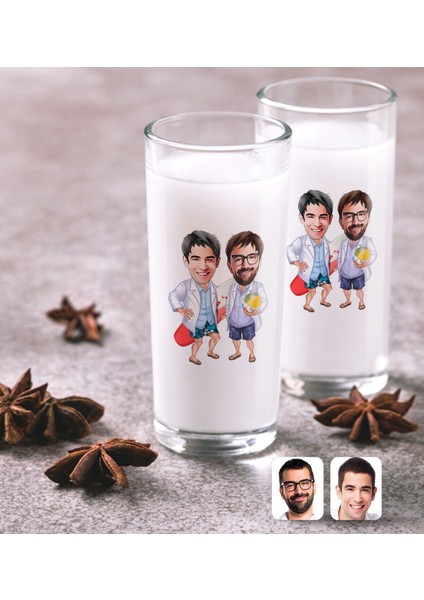 Kişiye Özel Kankalar Karikatürlü Ikili Rakı Bardağı Seti-2