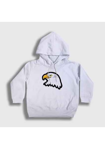 Unisex Çocuk Beyaz Eagle Kartal Kapüşonlu Sweatshirt