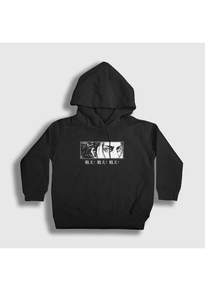 Unisex Çocuk Siyah Eren Yeager Flowers Anime Attack On Titan Kapüşonlu Sweatshirt