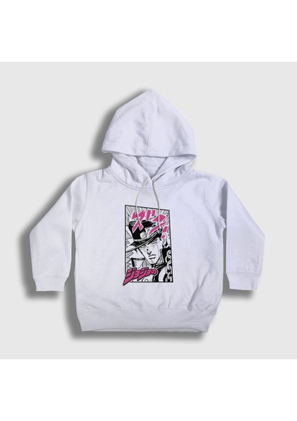 Unisex Çocuk Beyaz Jotaro Kujo Anime Jojo Kapüşonlu Sweatshirt