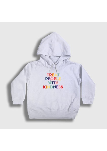Unisex Çocuk Beyaz Treat People With Kindness Harry Styles Kapüşonlu Sweatshirt