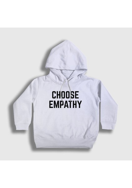 Unisex Çocuk Beyaz Choose Empathy Selena Gomez Kapüşonlu Sweatshirt