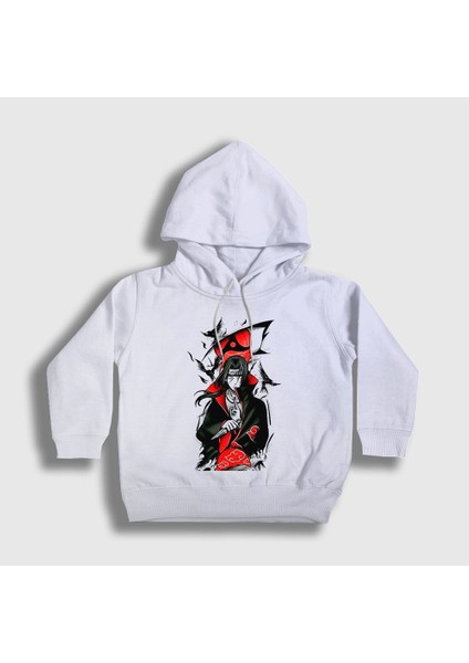 Unisex Çocuk Beyaz Genjutsu Uchiha Itachi Anime Naruto Kapüşonlu Sweatshirt