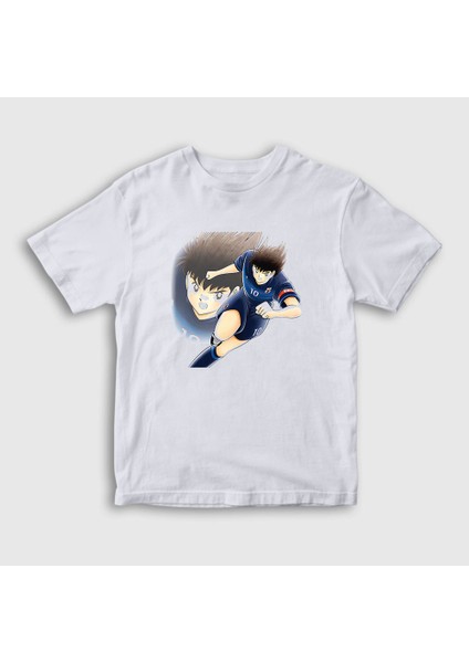 Unisex Çocuk Beyaz Futbol Anime Kaptan Captain Tsubasa T-Shirt