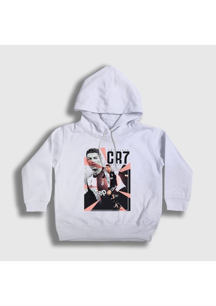 Unisex Çocuk Beyaz Poster V2 Futbol Cr7 Cristiano Ronaldo Kapüşonlu Sweatshirt