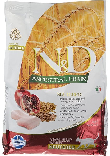 Berlin Shop N&d Ancestral Grain Kedi Maması, Kuru Mama, Tavuk, Kılçıksız Buğday, Yulaf ve Narlı, Kısırlaştırılmış, 5 kg