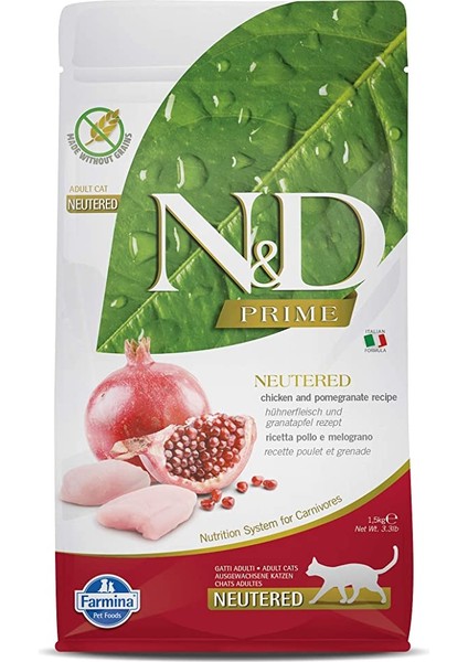 N&d Prime Kuru Kedi Maması, Tahılsız, Tavuk ve Narlı, Kısırlaştırılmış Yetişkin, 1.5 kg