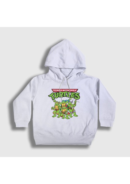Unisex Çocuk Beyaz Poster Teenage Mutant Ninja Turtles Kapüşonlu Sweatshirt