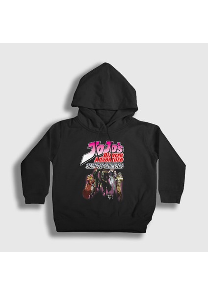 Unisex Çocuk Siyah Stardust Crusaders Anime Jojo Kapüşonlu Sweatshirt