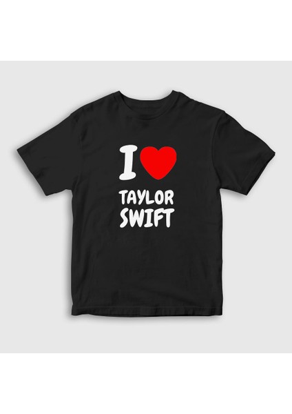 Unisex Çocuk Siyah I Love Taylor Swift T-Shirt